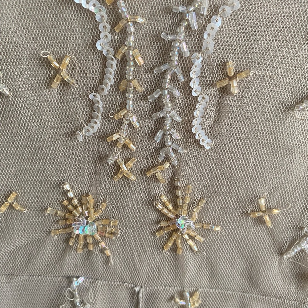 Vtg 90s‎ STENAY Slip Dress L Mesh Taupe Beaded Fairycorre Midi Evening Gown - Picture 7 of 11